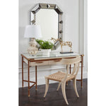 leather wrapped canvas drawer desk tan gold accents