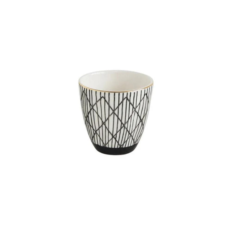 black and white decorative print cups gold rim