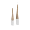 2 cone-shape sculptures travertine clear crystal