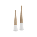 2 cone-shape sculptures travertine clear crystal