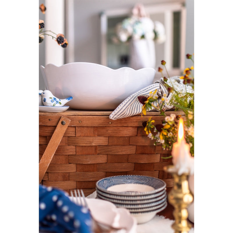 scalloped large serving bowl white