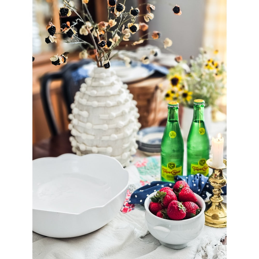 scalloped large serving bowl white