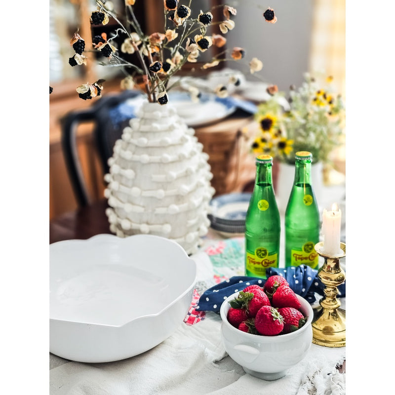 scalloped large serving bowl white