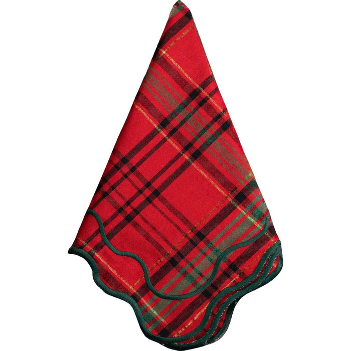 red green tartan plaid cotton napkins scalloped edges