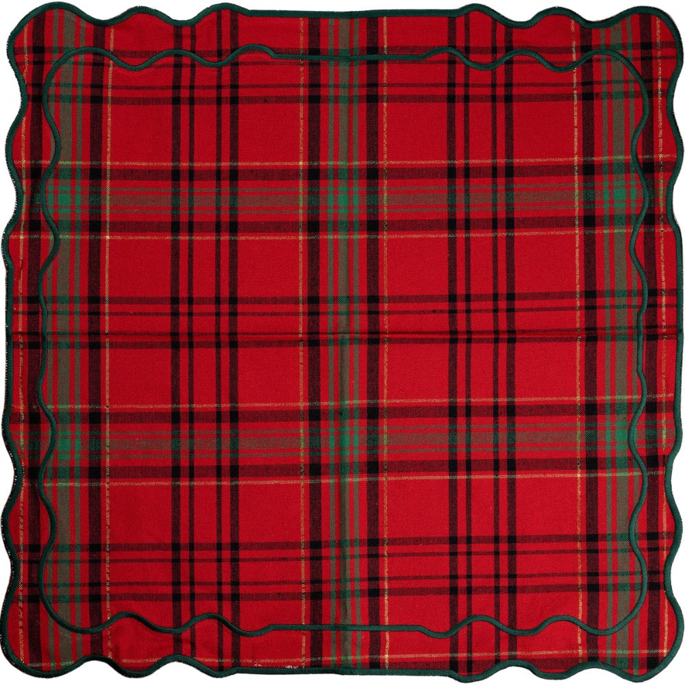 red green tartan plaid cotton placemat scalloped edges