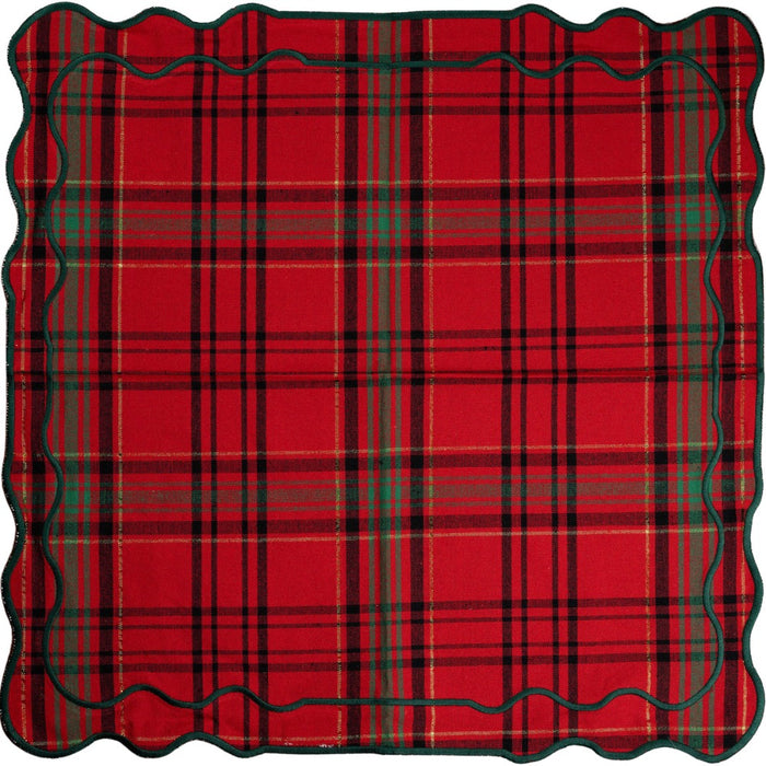 red green tartan plaid cotton placemat scalloped edges