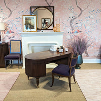 desk rounded edge walnut brass detail tapered legs