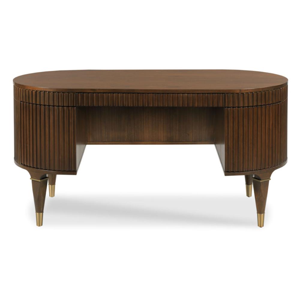Desk - Rounded Edge Walnut Solids Brass Detail Tapered Legs – BSEID