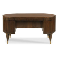 desk rounded edge walnut brass detail tapered legs