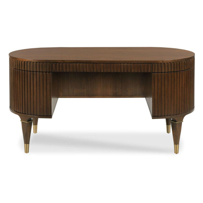 Desk Rounded Edge Walnut Solids Brass Detail Tapered Legs BSEID