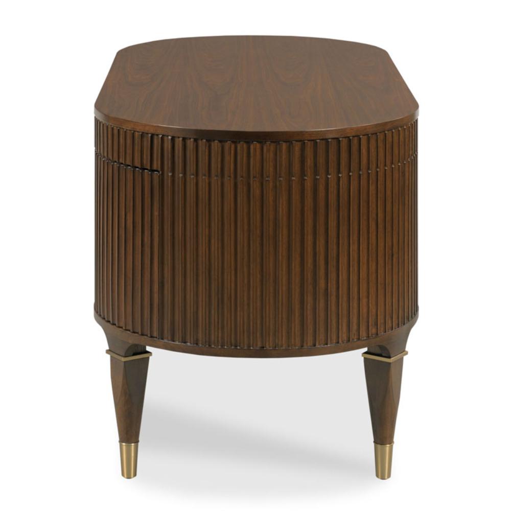 desk rounded edge walnut brass detail tapered legs