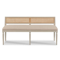 open cane back bench upholstered linen