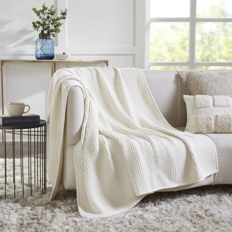 popcorn weave ivory throw blanket