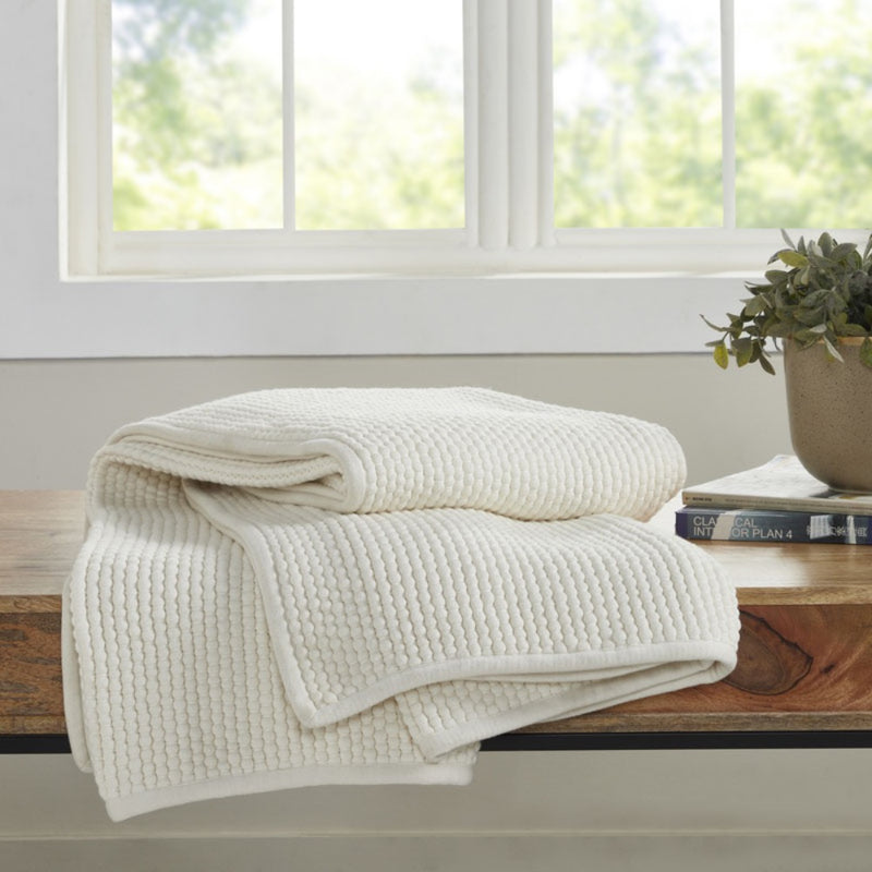 popcorn weave ivory throw blanket