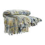 throw chunky woven blue green white fringe