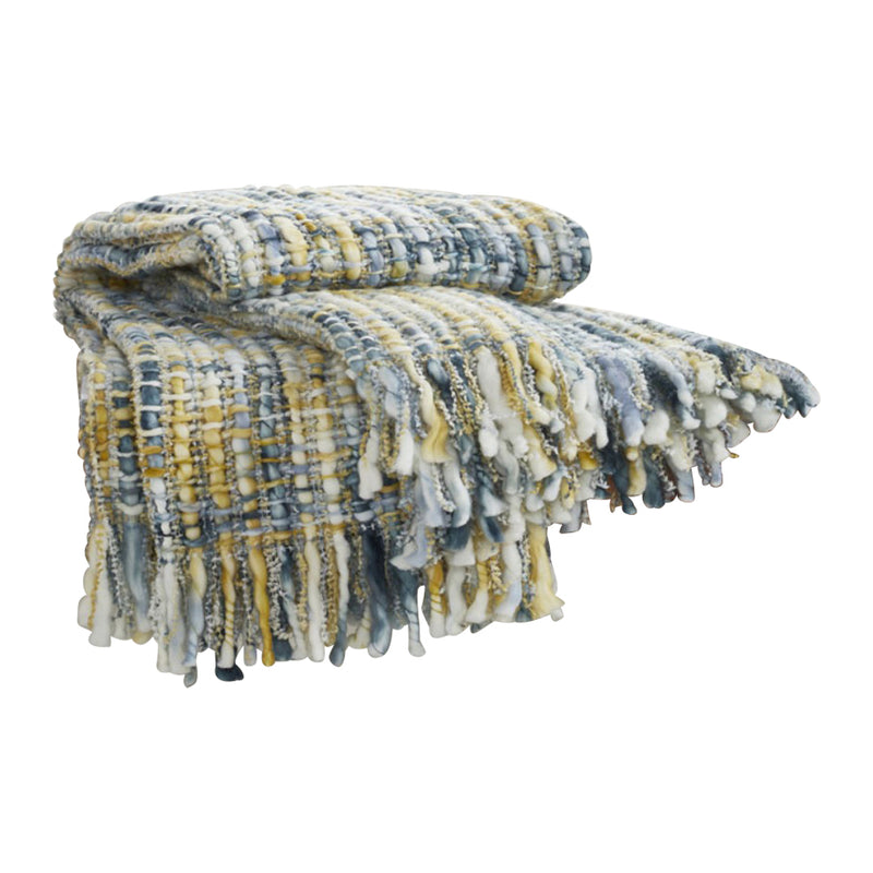 throw chunky woven blue green white fringe