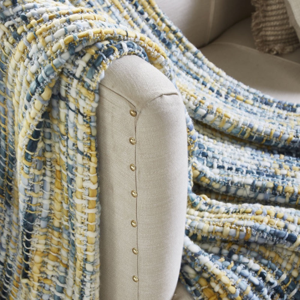 throw chunky woven blue green white fringe