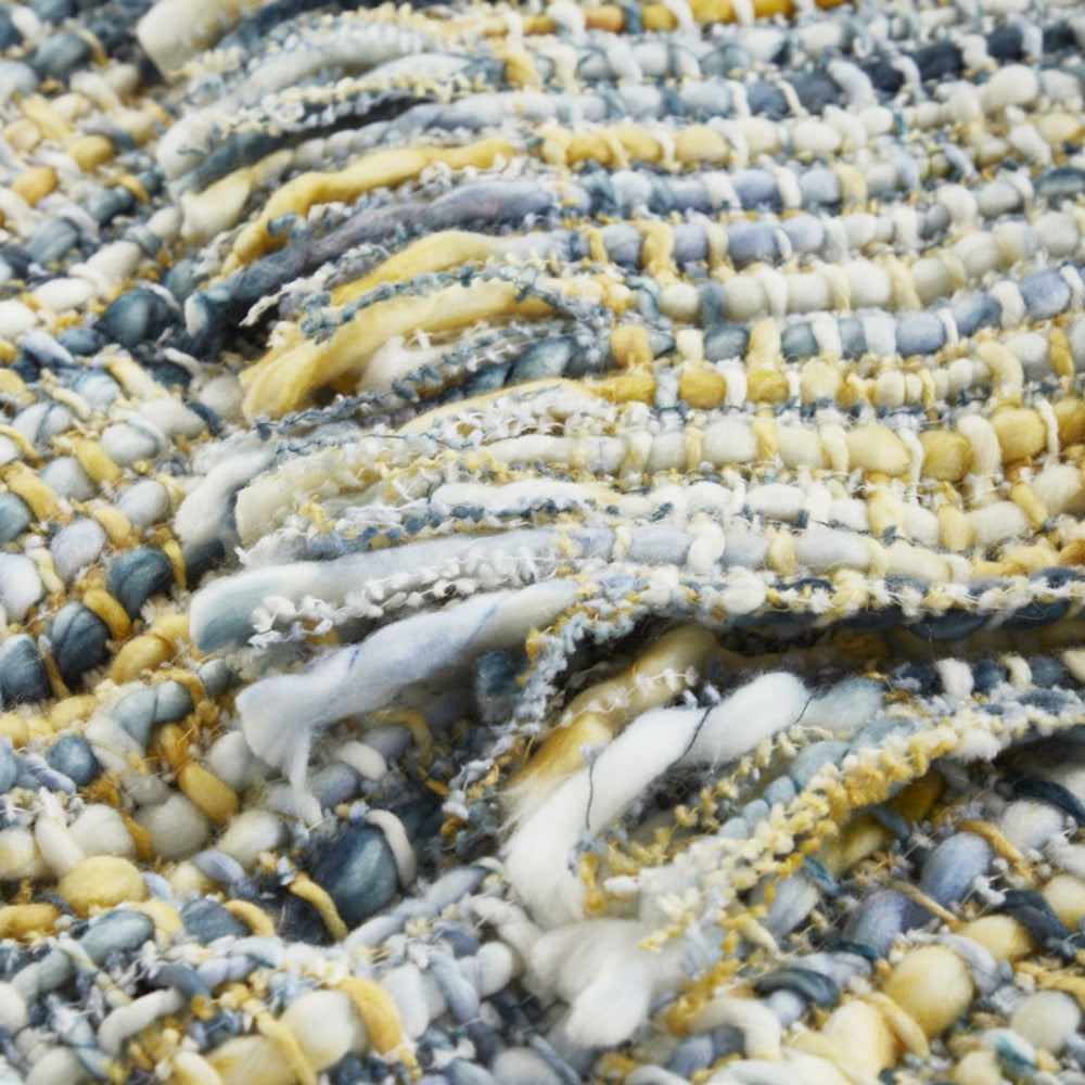 throw chunky woven blue green white fringe