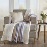 throw mohair blush ivory blue stripes fringe
