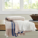 throw mohair blush ivory blue stripes fringe