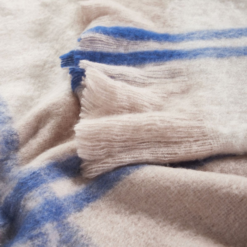 throw mohair blush ivory blue stripes fringe