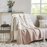 throw mohair blush ivory dotted stripes tassels
