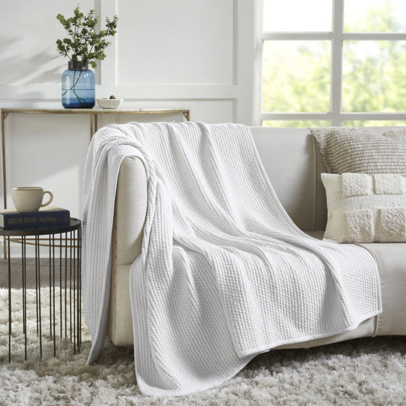 popcorn weave white throw blanket