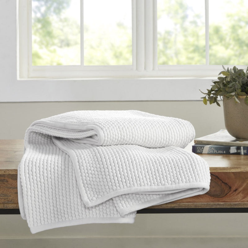 popcorn weave white throw blanket