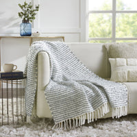 throw ivory grey striped twisted fringe ends