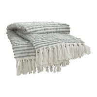 throw ivory grey striped twisted fringe ends