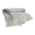throw ivory grey striped twisted fringe ends