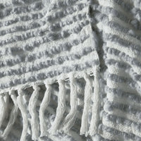 throw ivory grey striped twisted fringe ends