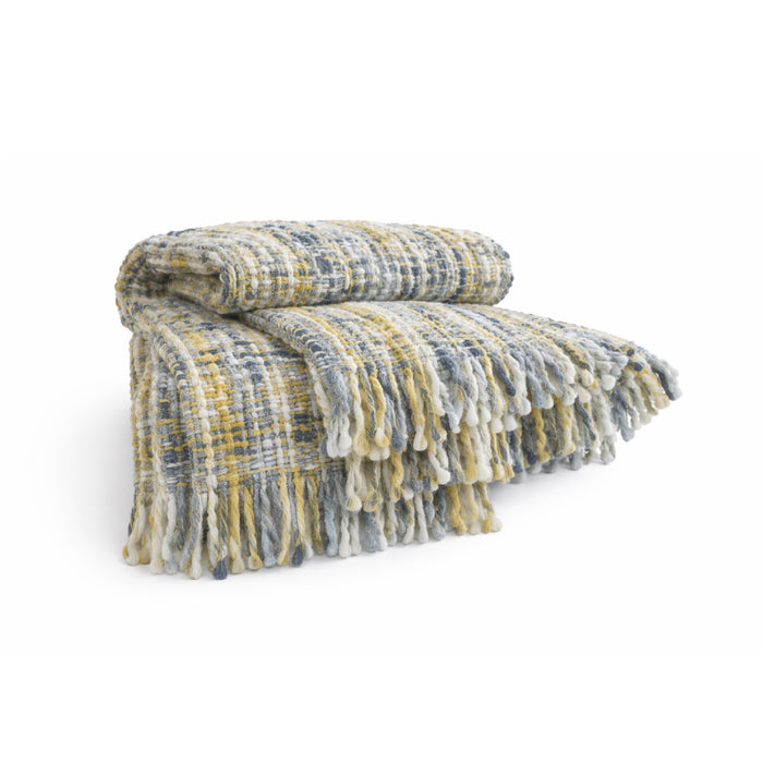 throw chunky woven blue green white fringe