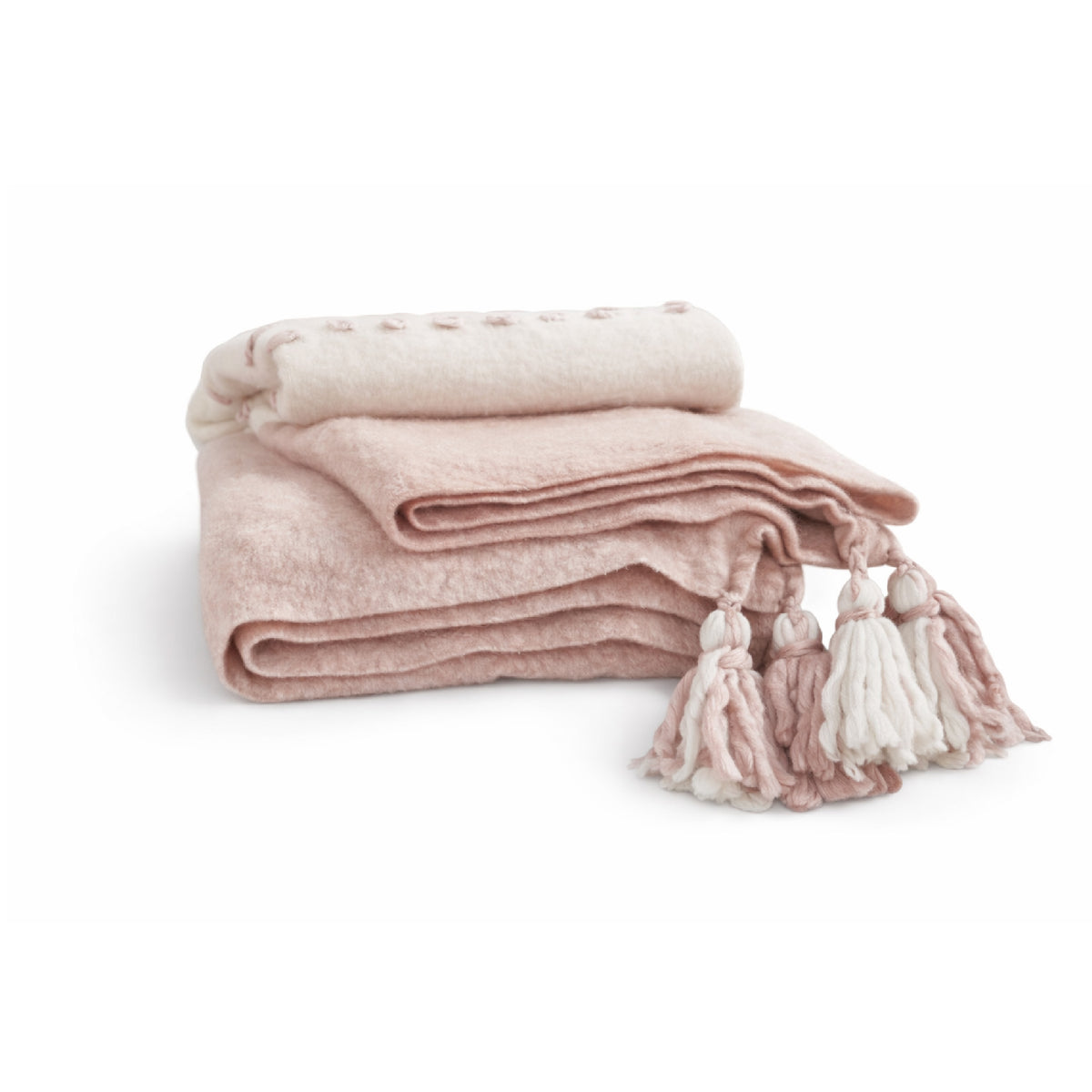 throw mohair blush ivory dotted stripes tassels