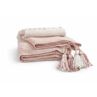 throw mohair blush ivory dotted stripes tassels