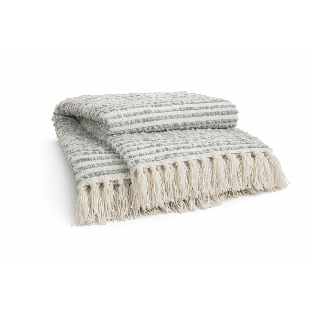 throw ivory grey striped twisted fringe ends