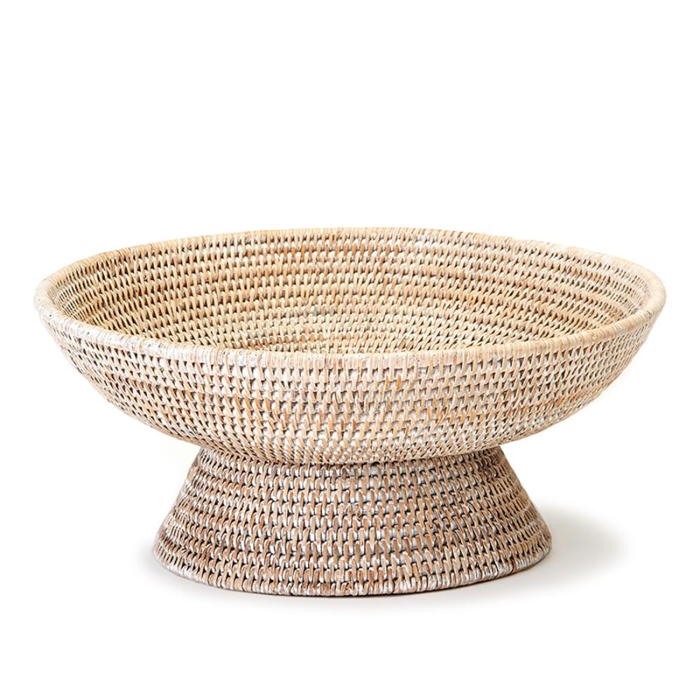 footed offering bowl whitewashed natural rattan woven