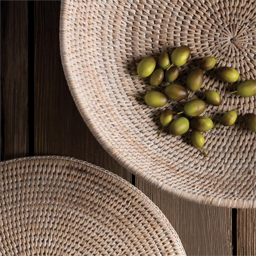 footed offering bowl whitewashed natural rattan woven