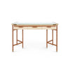 leather wrapped canvas drawer desk tan gold accents