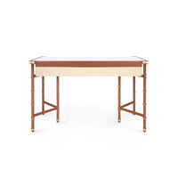 leather wrapped canvas drawer desk tan gold accents