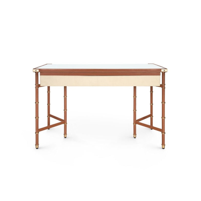 leather wrapped canvas drawer desk tan gold accents