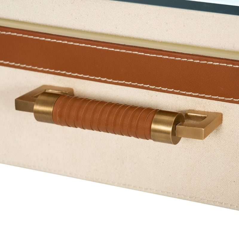 leather wrapped canvas drawer desk tan gold accents