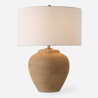 terracotta table lamp white linen drum shade