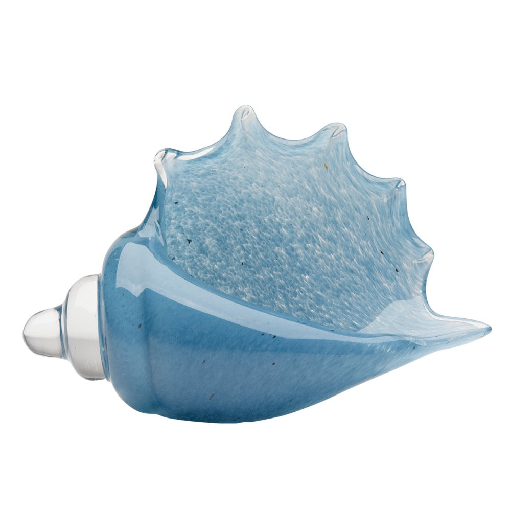 blue glass conch shell hand blown glass