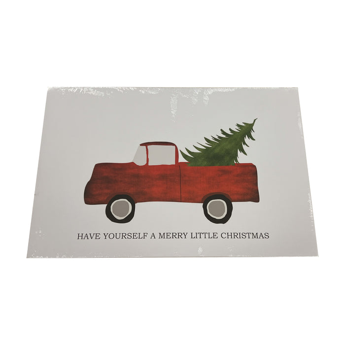 white paper placemat pad christmas red truck green tree