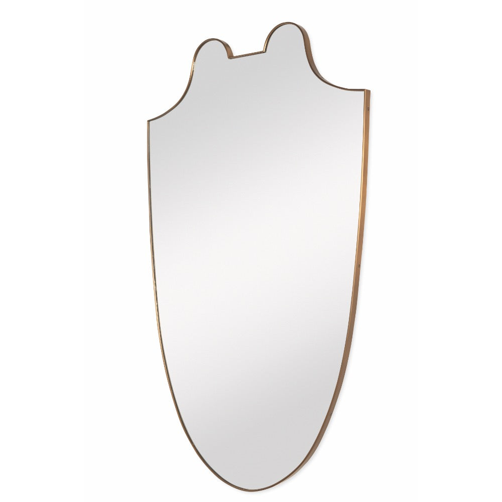 shield shaped mirror antique brass frame
