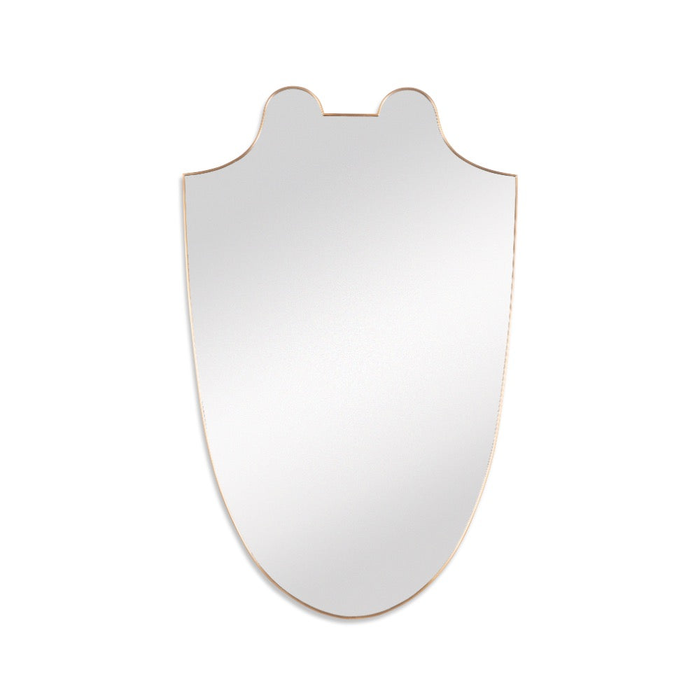 shield shaped mirror antique brass frame