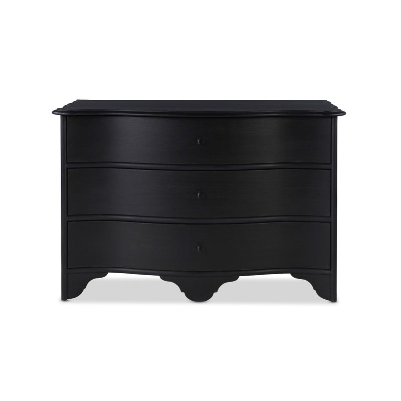 chest 3 drawers serpentine front black