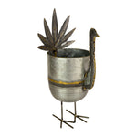 The Kalalou Galvanized Turkey Wine Chiller, featuring a cylindrical body, long neck, fan-like tail, and thin wire legs, makes a charming addition to your Thanksgiving decor.