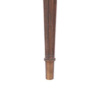 Close-up of a dark brown fluted wooden post or finial with a bronze metal cap, shown vertically against a plain white background.